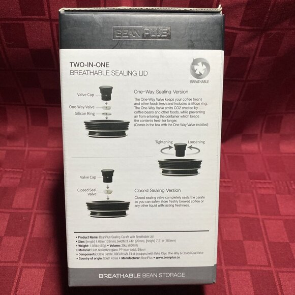 BeanPlus Sealing Carafe Two-in-One Breathable Lid 29oz - New - Picture 2 of 7
